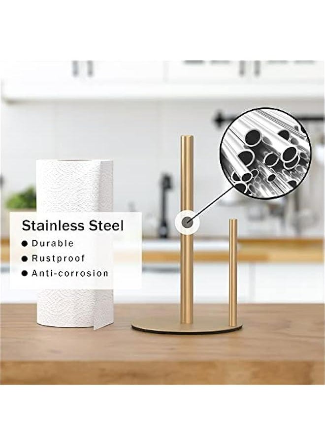Generic - Gold Stainless Steel Countertop Paper Towel Holder with Weighted Base for Kitchen Roll Organization and Dispensing - Image 1