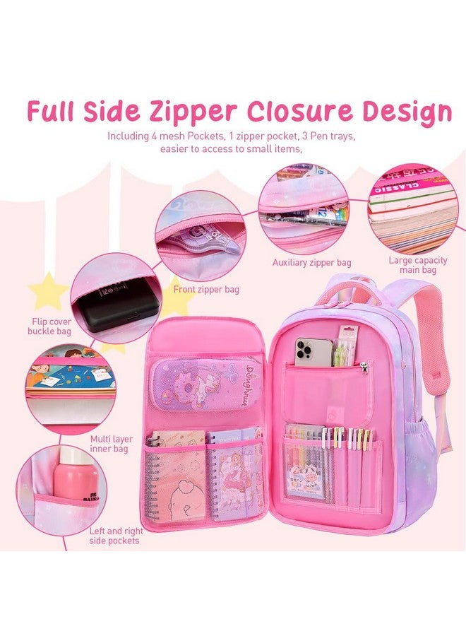 PALAY® Girls School Backpack Girls School Backpack Stylish School Bags Dreamy Purple Cartoon Print Schoolgirls Backpack Large Burden Relief Oxford Cloth School Backpack Gift Children's Day Gift - Image 3