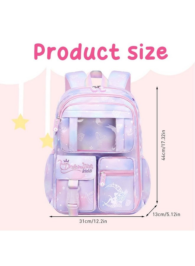 PALAY® Girls School Backpack Girls School Backpack Stylish School Bags Dreamy Purple Cartoon Print Schoolgirls Backpack Large Burden Relief Oxford Cloth School Backpack Gift Children's Day Gift - Image 2