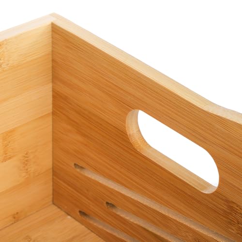 Noamus 2 Tier Bamboo Stackable Storage Bins, 4 Compartment Potato and Onion Storage Baskets, Pantry Organizer Holder with Handle, Open Front Kitchen Fruit Containers for Fruit Bread Vegetable Garlic - Image 4
