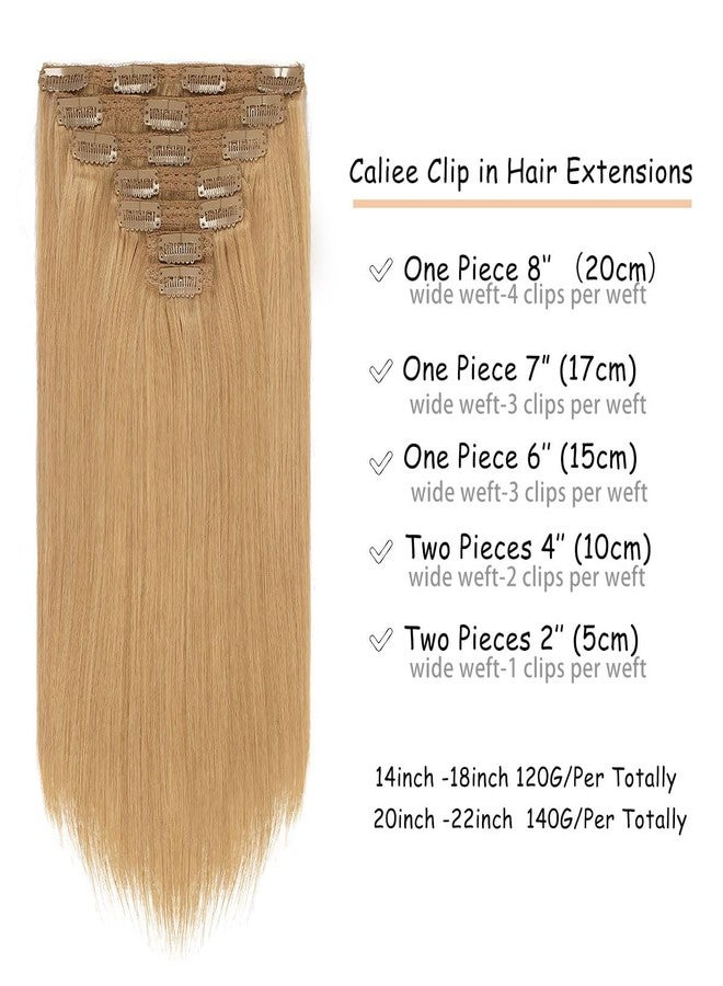 Caliee Blonde Clip in Hair Extensions Human Hair Double Weft Lace 22 Inch Natural Straight Color Caramel Blonde Soft Remy Clip in Hair Extensions for Full Head 140 G 7 Pcs - Image 2