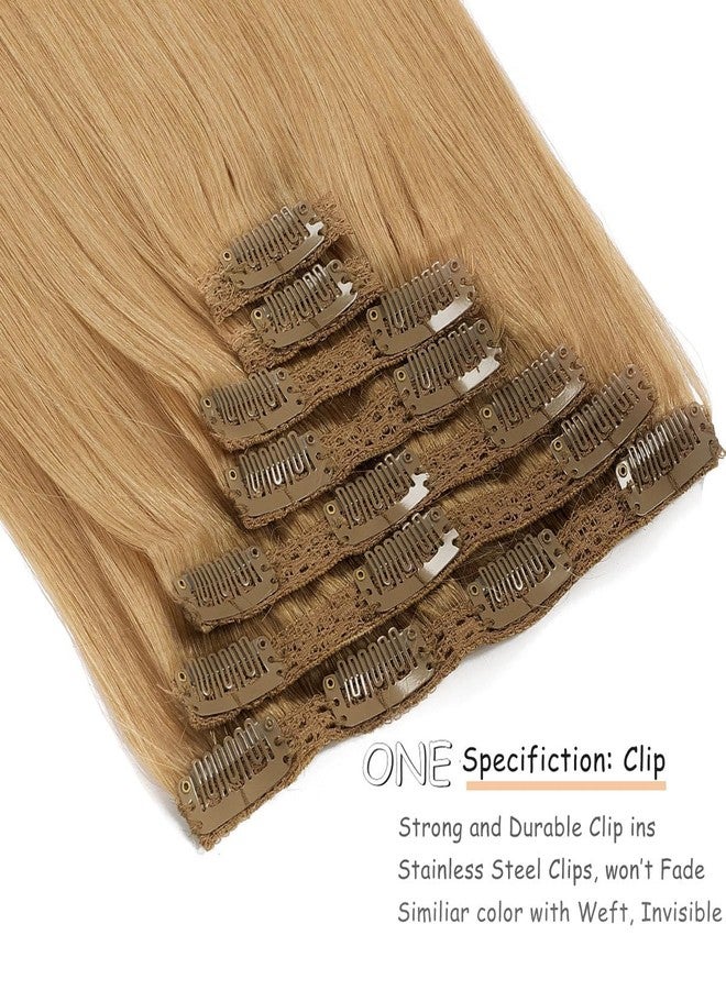 Caliee Blonde Clip in Hair Extensions Human Hair Double Weft Lace 22 Inch Natural Straight Color Caramel Blonde Soft Remy Clip in Hair Extensions for Full Head 140 G 7 Pcs - Image 3