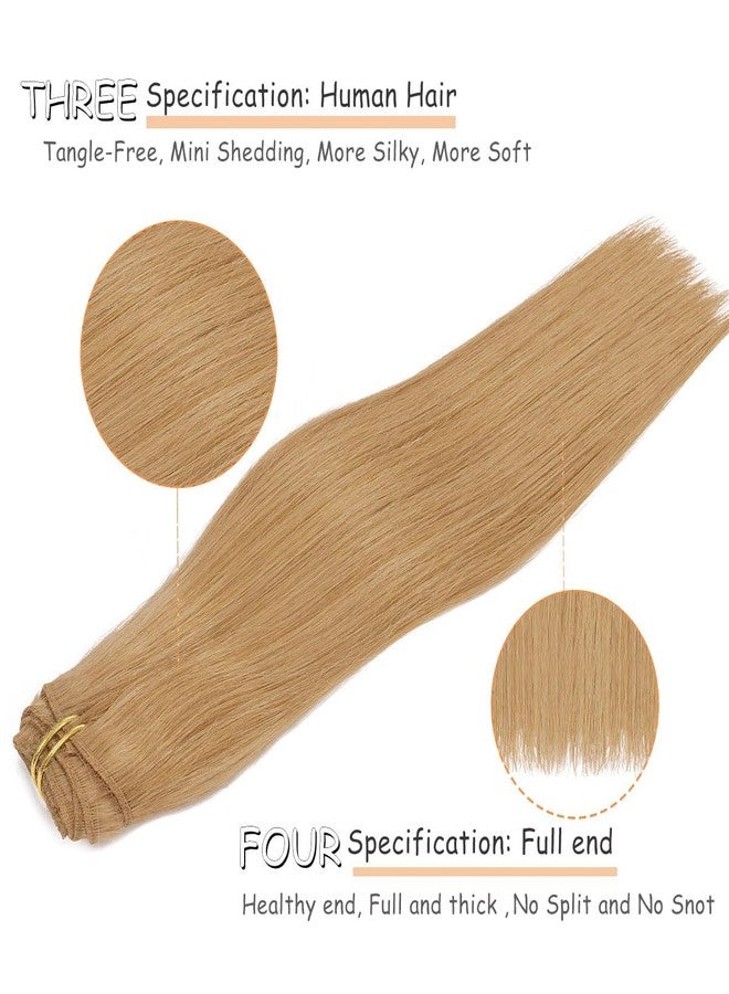 Caliee Blonde Clip in Hair Extensions Human Hair Double Weft Lace 22 Inch Natural Straight Color Caramel Blonde Soft Remy Clip in Hair Extensions for Full Head 140 G 7 Pcs - Image 5