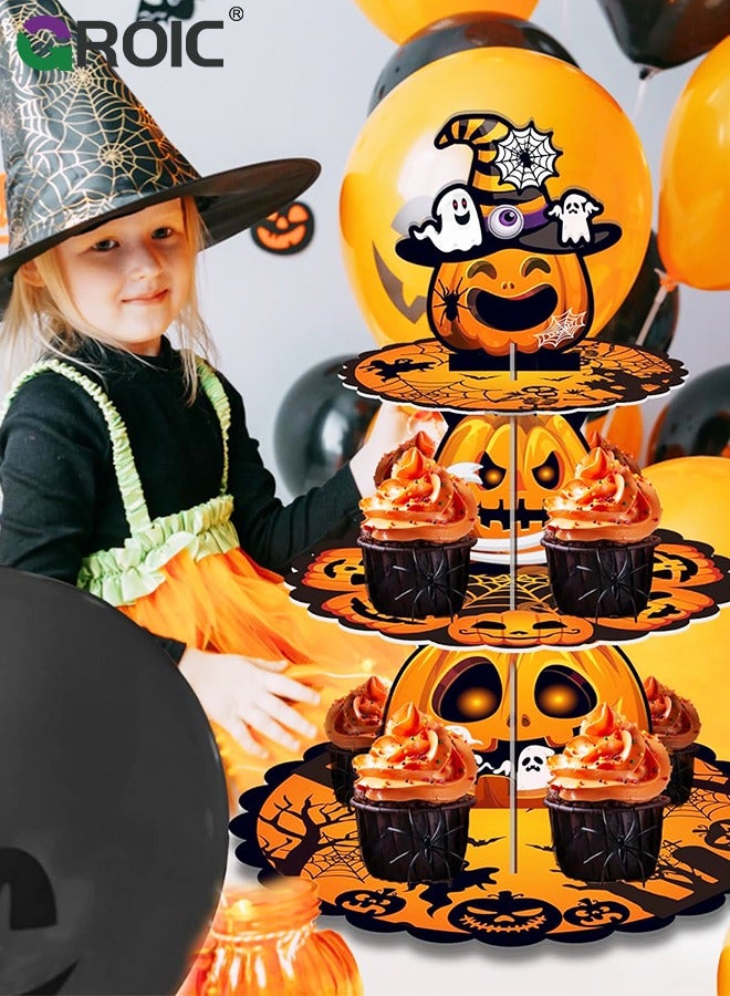 GROIC Pumpkin Cupcake Stand 3 Tier Cardboard Cupcake Holder, Party Decorations, Dessert Tower Party Supplies, Birthday Favors, Birthday Dessert Stand - Image 3