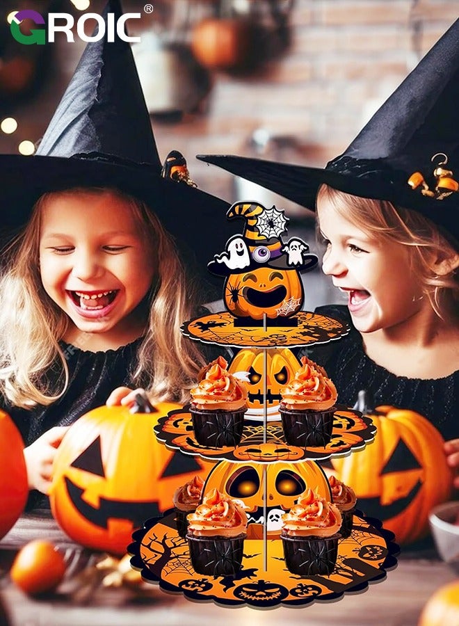 GROIC Pumpkin Cupcake Stand 3 Tier Cardboard Cupcake Holder, Party Decorations, Dessert Tower Party Supplies, Birthday Favors, Birthday Dessert Stand - Image 4