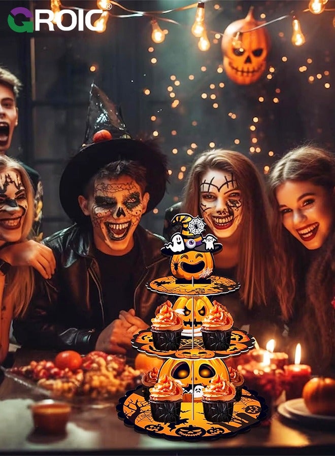 GROIC Pumpkin Cupcake Stand 3 Tier Cardboard Cupcake Holder, Party Decorations, Dessert Tower Party Supplies, Birthday Favors, Birthday Dessert Stand - Image 5