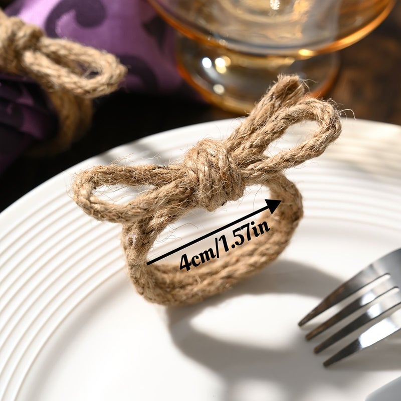 8 Pcs Elegant Linen Woven Bow Napkin Rings For Dining Table Decor Weddings - Image 2