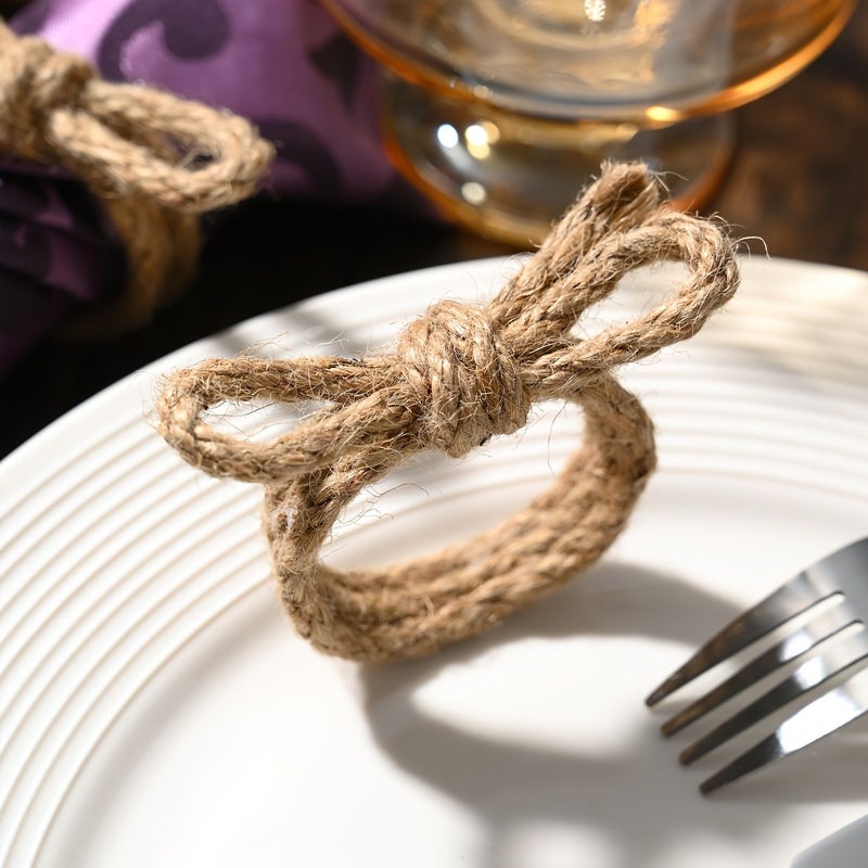 8 Pcs Elegant Linen Woven Bow Napkin Rings For Dining Table Decor Weddings - Image 3