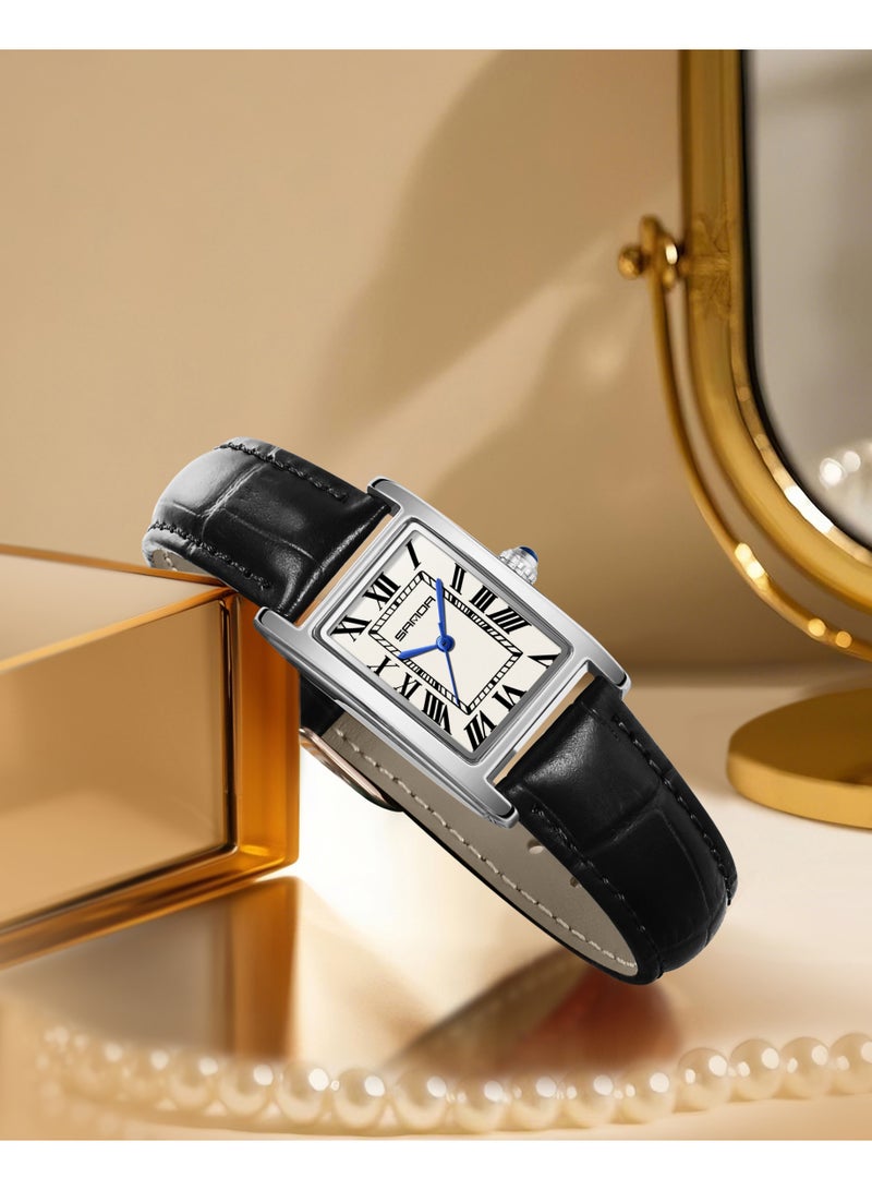 ساندا ساعات رجالية جديدة 1150 ساعة أنيقة للزوجين بتصميم أنيق ومينا مستطيلة مقاومة للماء وحركة كوارتز ساعة رجال الأعمال - Image 2