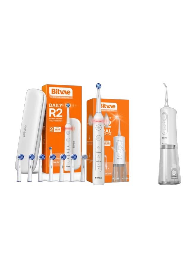 Bitvae BV R2 Rechargeable Electric Toothbrush for Adults, 5 Cleaning Modes, Soft Bristles, IPX7 Waterproof, Teeth Whitening Toothbrush & Bitvae BV C2 Dental Water Flosser for Teeth Cordless Oral Irrigator with 3 Cleaning Modes 6 Jet Tips and 260ML Water Tank USB Rechargeable IPX7 Waterproof Dental Flosser for Braces and Gum Care Bundle