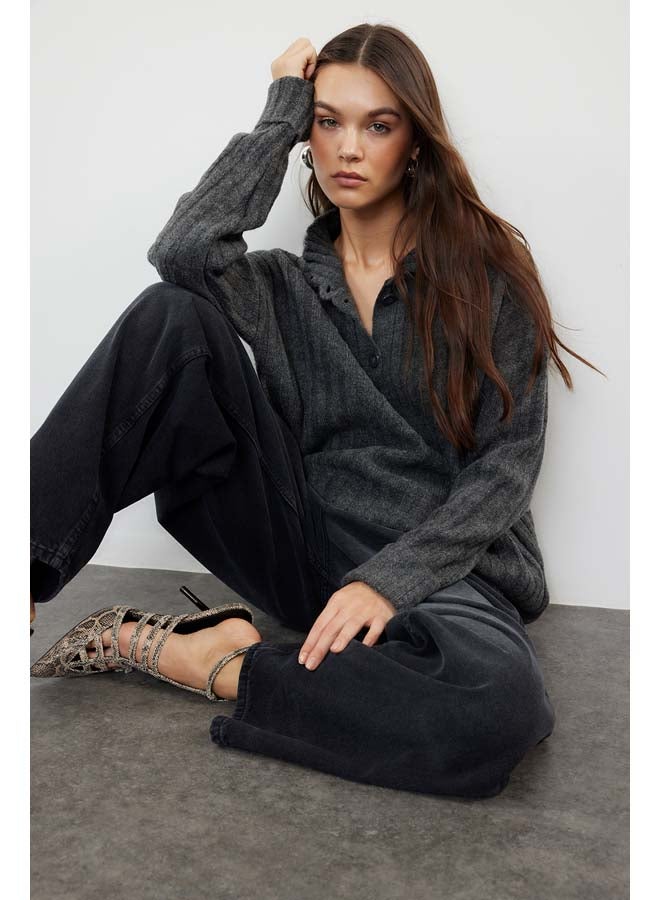 trendyol Anthracite Wide Fit Soft Textured Stand Collar Knitwear Sweater TWOAW21KZ0783 - Image 1