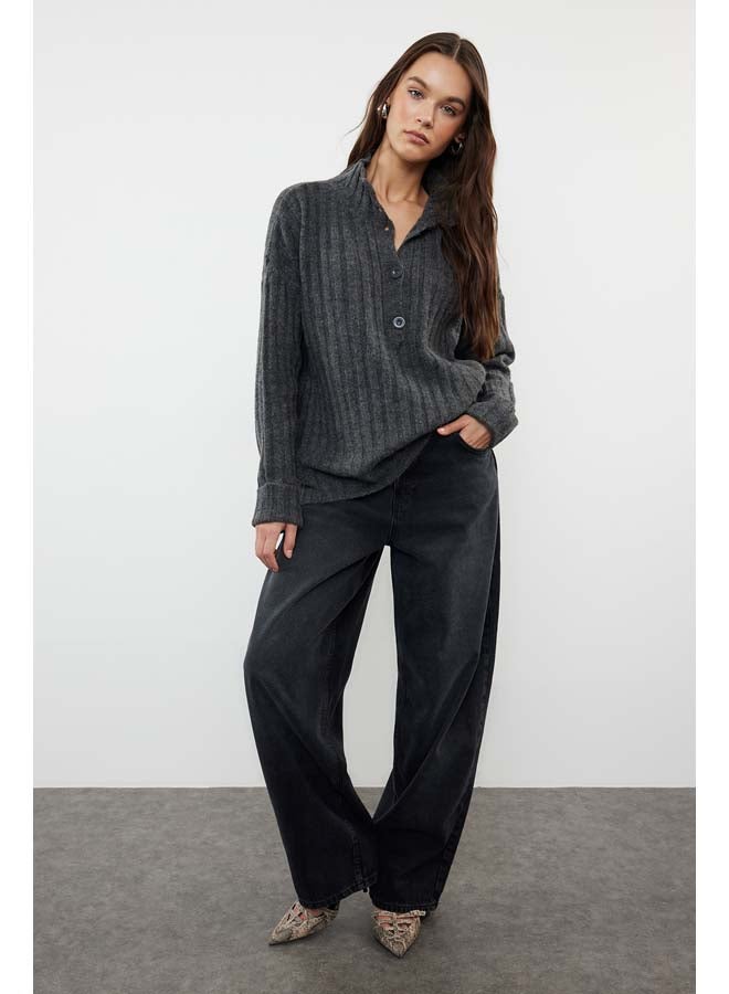 trendyol Anthracite Wide Fit Soft Textured Stand Collar Knitwear Sweater TWOAW21KZ0783 - Image 2