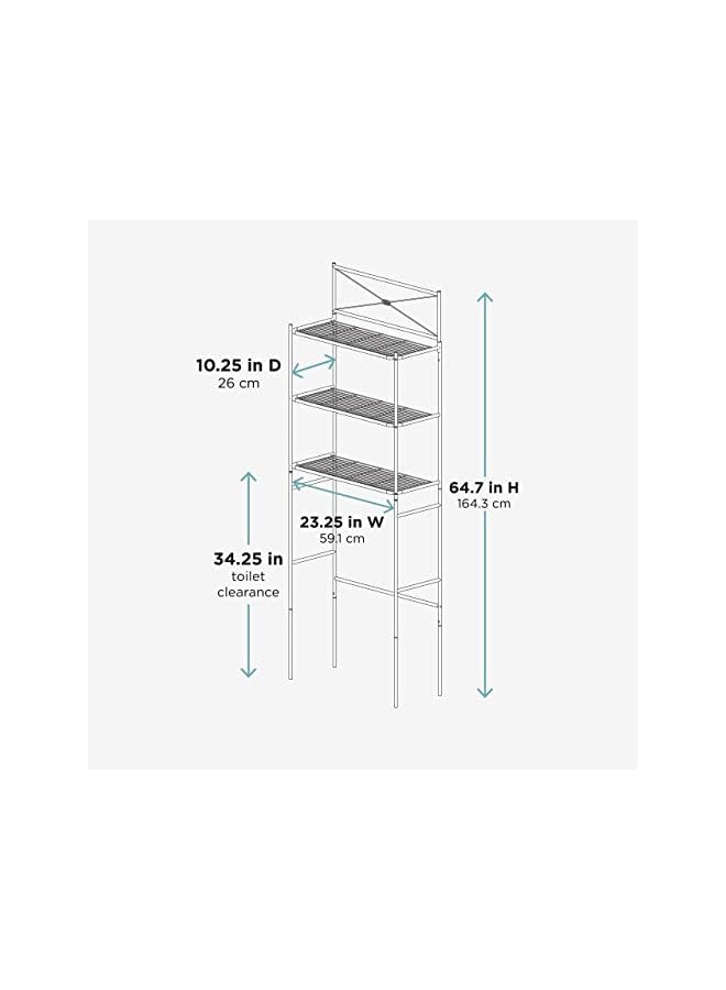 Raxoom Home Cross-Style Metal Over-the-Toilet Bathroom Spacesaver, 3 Shelves, Satin Nickel - Image 4