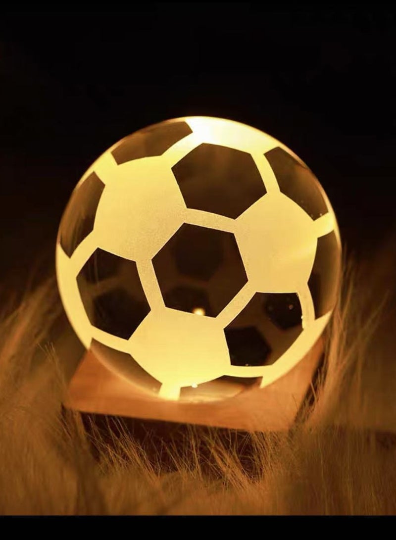 One football - themed luminous warm - light ornament, a 3D laser - engraved crystal ball lamp with a wooden base, suitable for home and office use. - Image 3