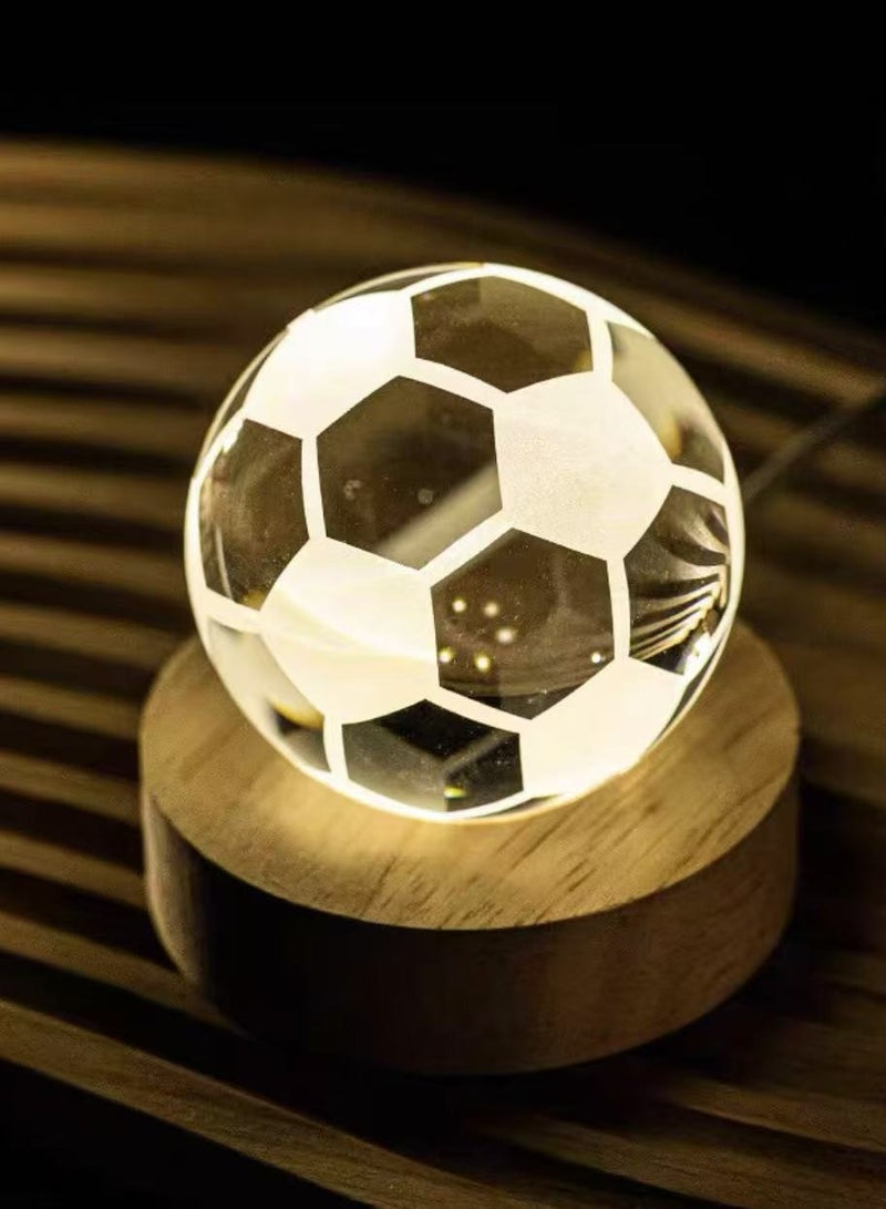 One football - themed luminous warm - light ornament, a 3D laser - engraved crystal ball lamp with a wooden base, suitable for home and office use. - Image 4