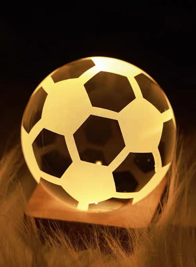 One football - themed luminous warm - light ornament, a 3D laser - engraved crystal ball lamp with a wooden base, suitable for home and office use. - Image 1