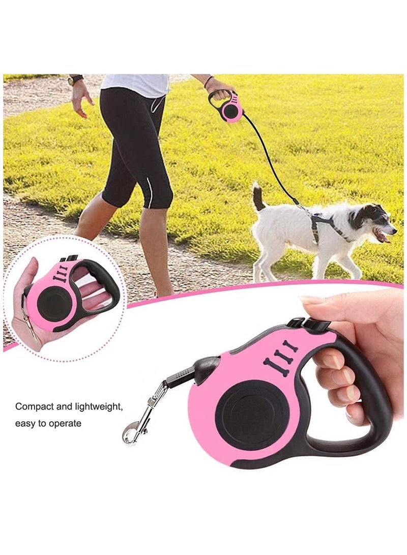 MissTiara Retractable Dog Leash, 5m Durable Nylon Pet Leash, With Non-Slip Handle, no Tangles, Single-Hand Brake pink - Image 3