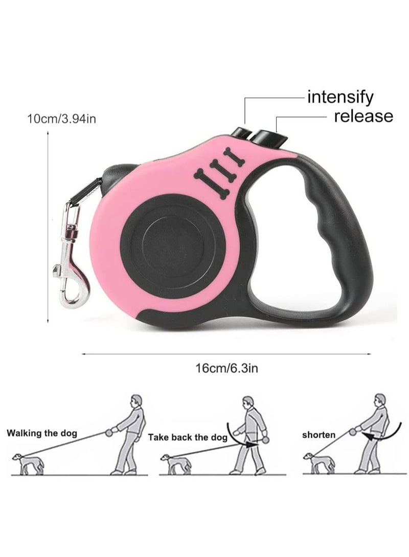 MissTiara Retractable Dog Leash, 5m Durable Nylon Pet Leash, With Non-Slip Handle, no Tangles, Single-Hand Brake pink - Image 5