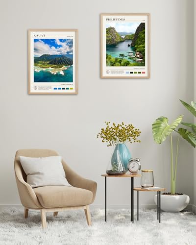 HesenDot Natural OAK Wood Framed Hawaiian Archipelago Wall Art12x16in Kauai Quality Canvas Wall PrintClassic Urban Landmark Wall Decor for Living RoomBedroomOffice Gallery Set of 1 - Image 3