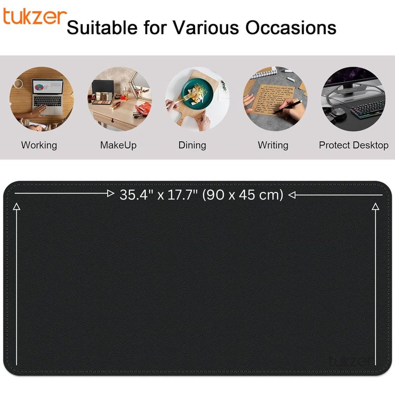 tuKZer Extended Vegan PU Leather Mouse Pad Desk mat Smooth Reversible Dual Color Splash Proof Anti Fray Stitched Edges Non-Slip Mousepad for Laptop Notebook Gaming Computer(Black & Red 90CM X 45CM) - Image 5