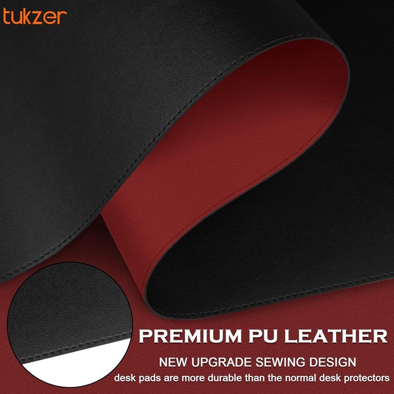 tuKZer Extended Vegan PU Leather Mouse Pad Desk mat Smooth Reversible Dual Color Splash Proof Anti Fray Stitched Edges Non-Slip Mousepad for Laptop Notebook Gaming Computer(Black & Red 90CM X 45CM) - Image 3
