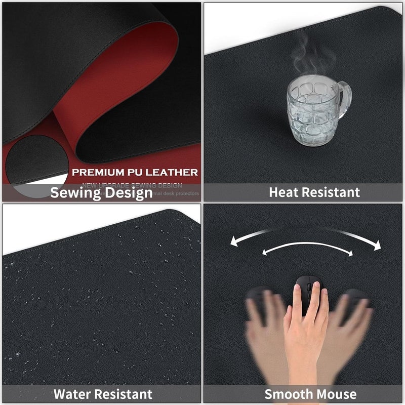 tuKZer Extended Vegan PU Leather Mouse Pad Desk mat Smooth Reversible Dual Color Splash Proof Anti Fray Stitched Edges Non-Slip Mousepad for Laptop Notebook Gaming Computer(Black & Red 90CM X 45CM) - Image 4