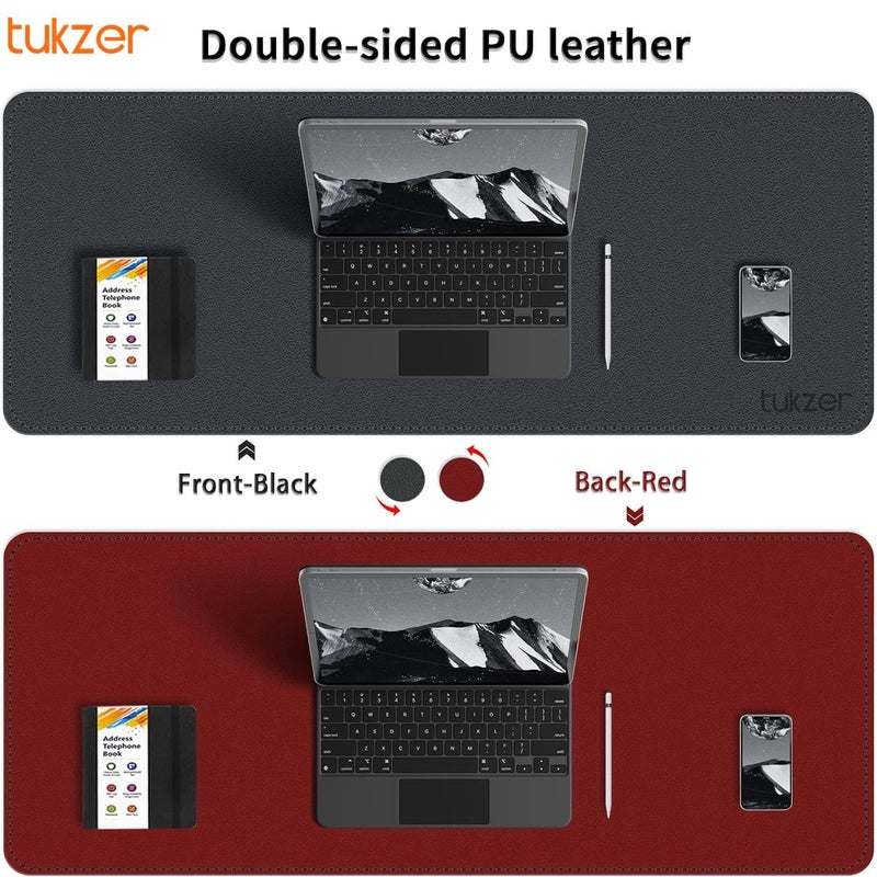 tuKZer Extended Vegan PU Leather Mouse Pad Desk mat Smooth Reversible Dual Color Splash Proof Anti Fray Stitched Edges Non-Slip Mousepad for Laptop Notebook Gaming Computer(Black & Red 90CM X 45CM) - Image 2