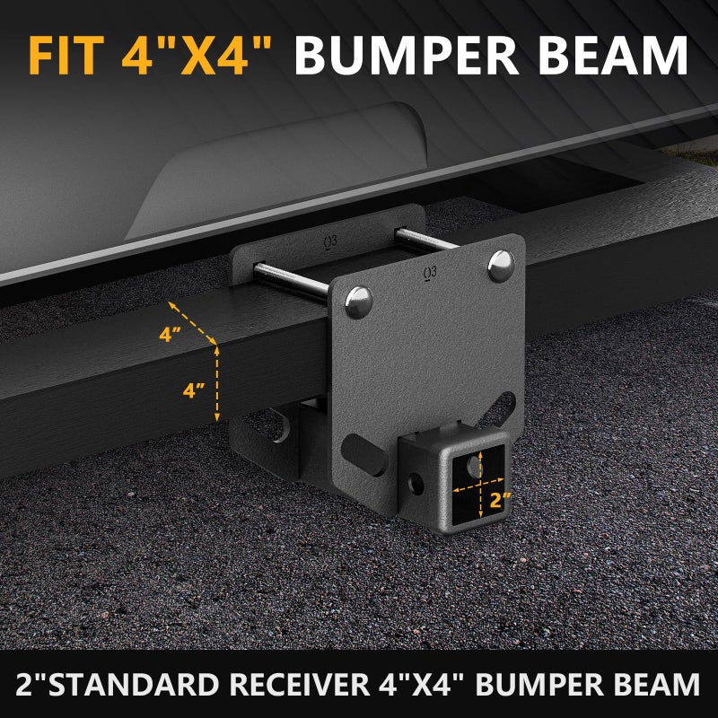 YZONA RV Bumper Hitch Receiver, 2 inch Tow Hitch Trailer Fits 4" x 4" Square Rear Beams, 3500 LBS Capacity Towing Adapter Openning for Camper Cargo Carrier Bike Racks RV Tire Carrier Ball Mounts - Image 3