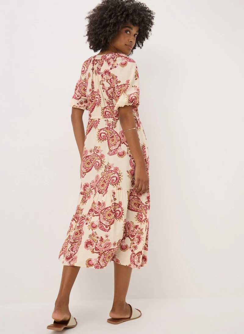 ماتلان Pink Paisley Print Shirt Midi Dress