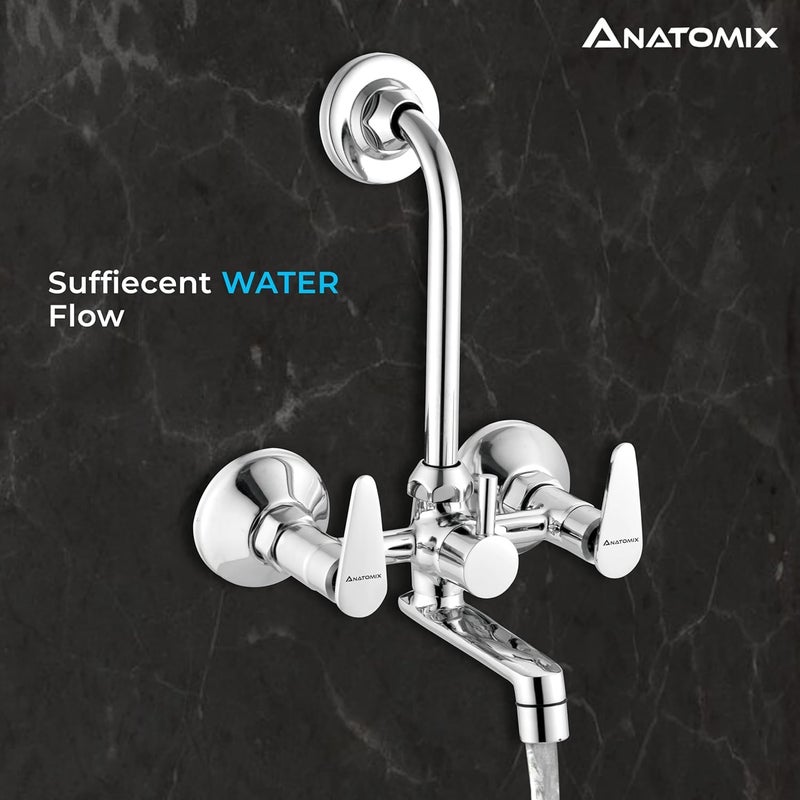 ANATOMIX Sigma Brass Wall Mixer for Bathroom with Stainless Steel 125mm Long LBend Provision for Overhead Shower Chrome Finish - Image 2