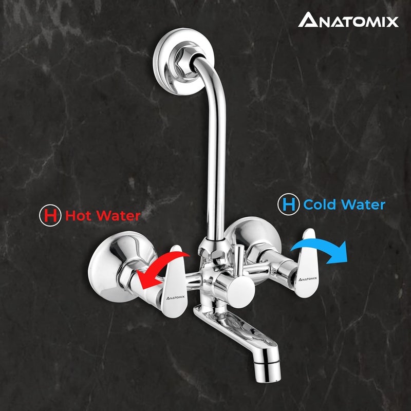 ANATOMIX Sigma Brass Wall Mixer for Bathroom with Stainless Steel 125mm Long LBend Provision for Overhead Shower Chrome Finish - Image 3