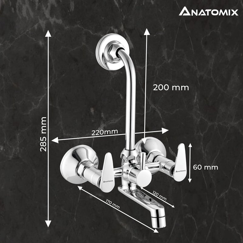 ANATOMIX Sigma Brass Wall Mixer for Bathroom with Stainless Steel 125mm Long LBend Provision for Overhead Shower Chrome Finish - Image 5