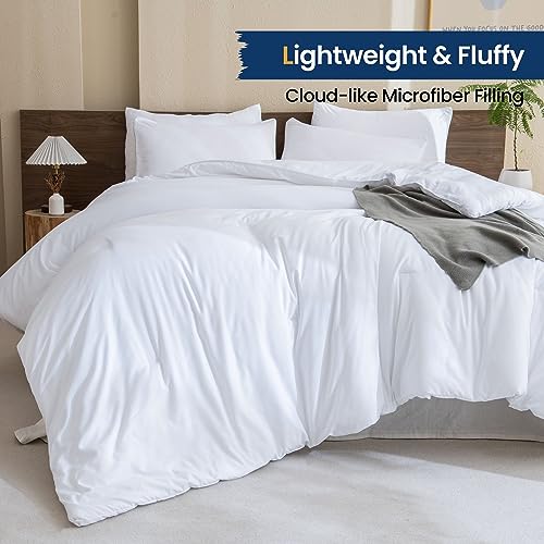 Paxrac White Comforter Full Size, 3 Pieces Boho Comforter Set, Lightweight Solid Bedding Set, All Seasons Soft Breathable Full Bed Set (80x90In Comforter & 2 Pillowcases) - Image 3
