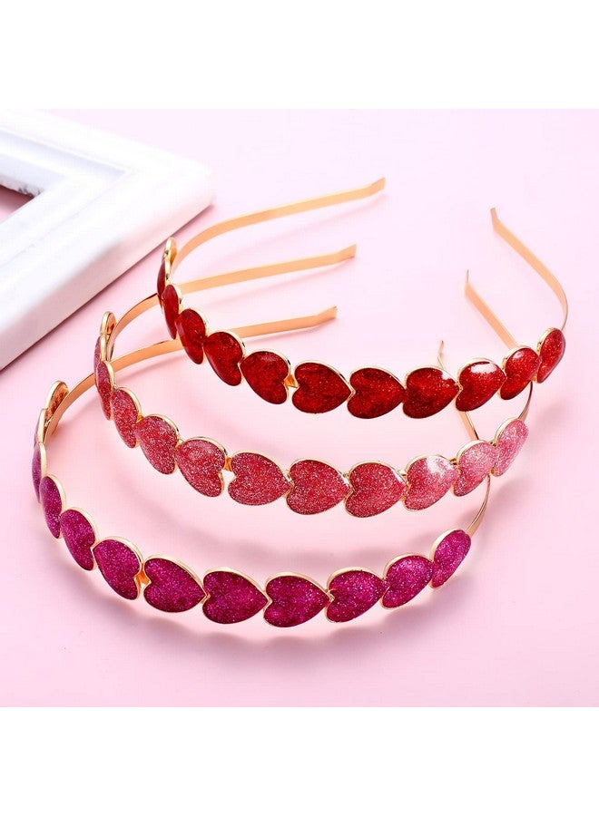 PHALIN 3Pcs Valentine’S Day Heart Headbands For Women Glitter Rhinestone Heart Hairbands Sweet Love Heart Hair Hoop Festive Gifts (3Pcs Glitter Headband) - Image 5
