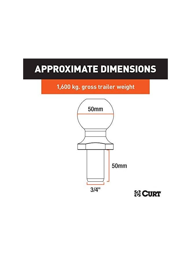 Curt - 40099 Chrome European Trailer Hitch Ball, 1,600 kg, 50mm Diameter, 3/4-Inch x 50mm Shank - Image 1