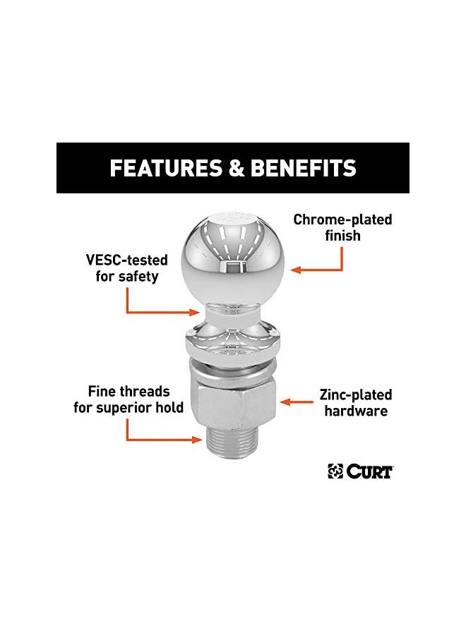 Curt - 40099 Chrome European Trailer Hitch Ball, 1,600 kg, 50mm Diameter, 3/4-Inch x 50mm Shank - Image 1