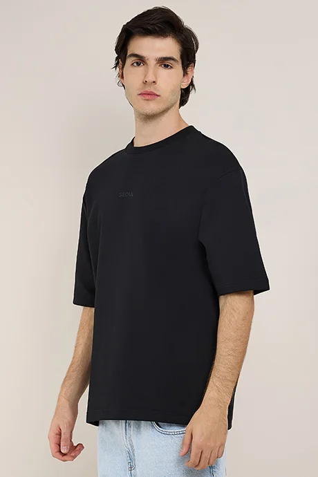 R&B Print Detail T-Shirt with Crew Neck and Short Sleeves