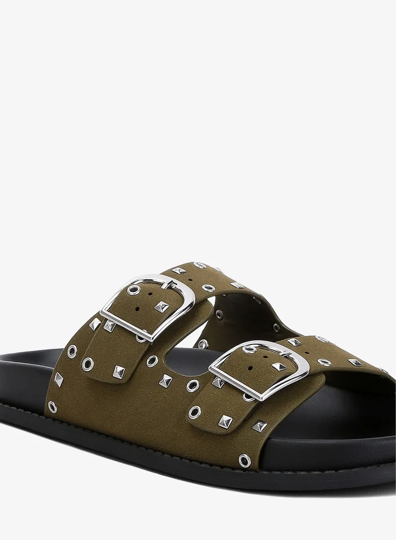 London Rag Khaki Lenny Embellished Sandals in Khaki for Women | Best Price UAE