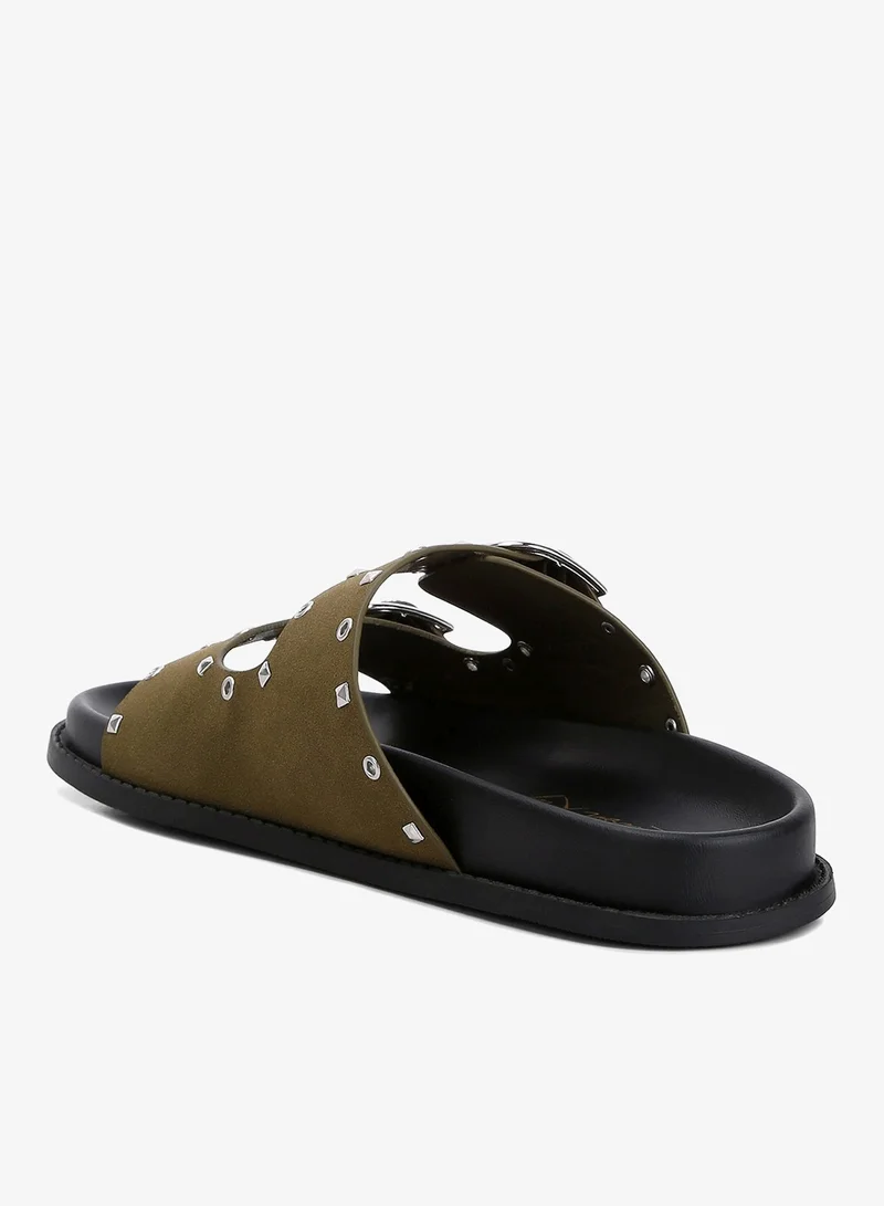 London Rag Khaki Lenny Embellished Sandals in Khaki for Women | Best Price UAE