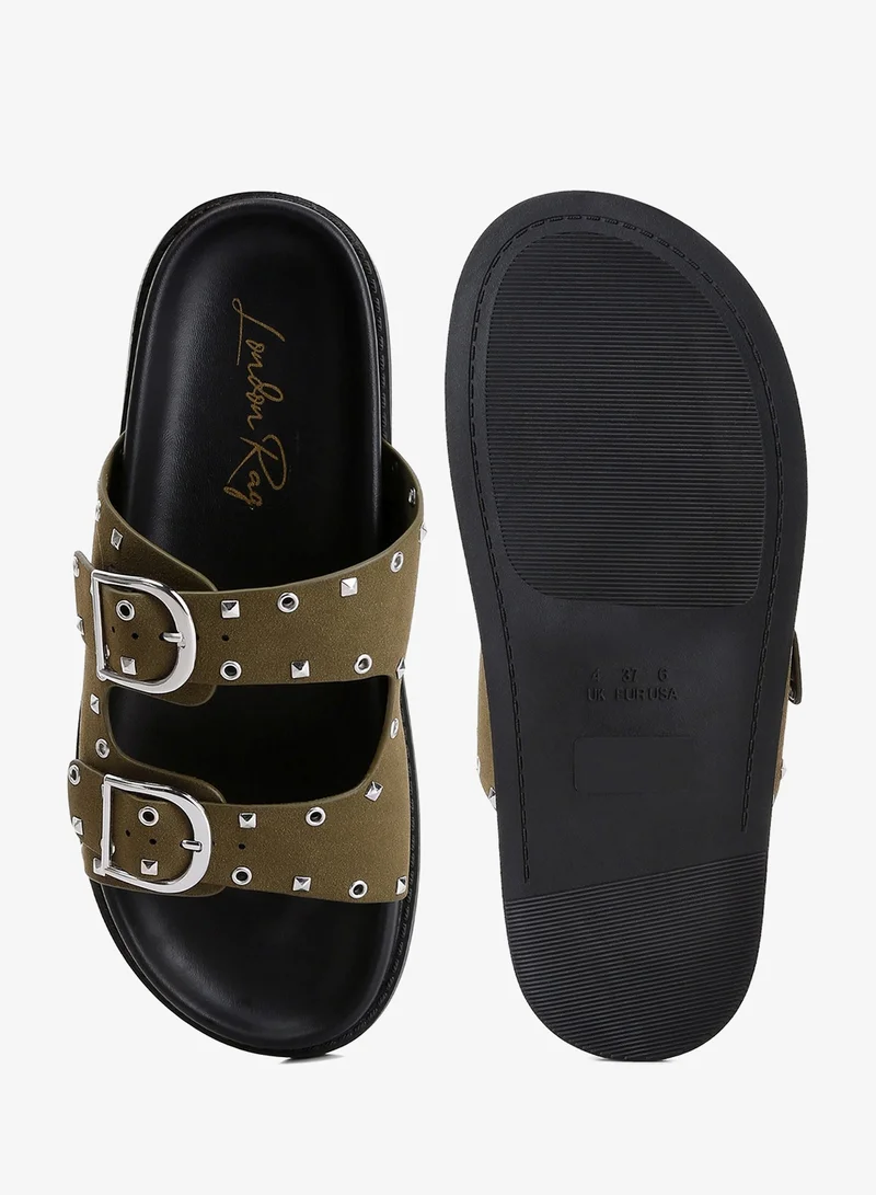 London Rag Khaki Lenny Embellished Sandals in Khaki for Women | Best Price UAE