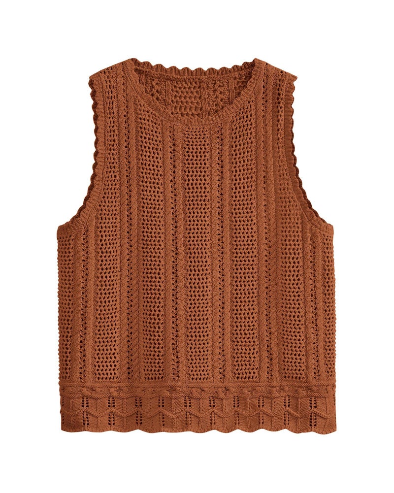 KIRUNDO Beach Vacation Clothes for Women Spring Summer Crochet Sweater Vest Tank Tops Cover Ups Resort Cruise Outfits 2026(Caramel, Medium) - Image 1
