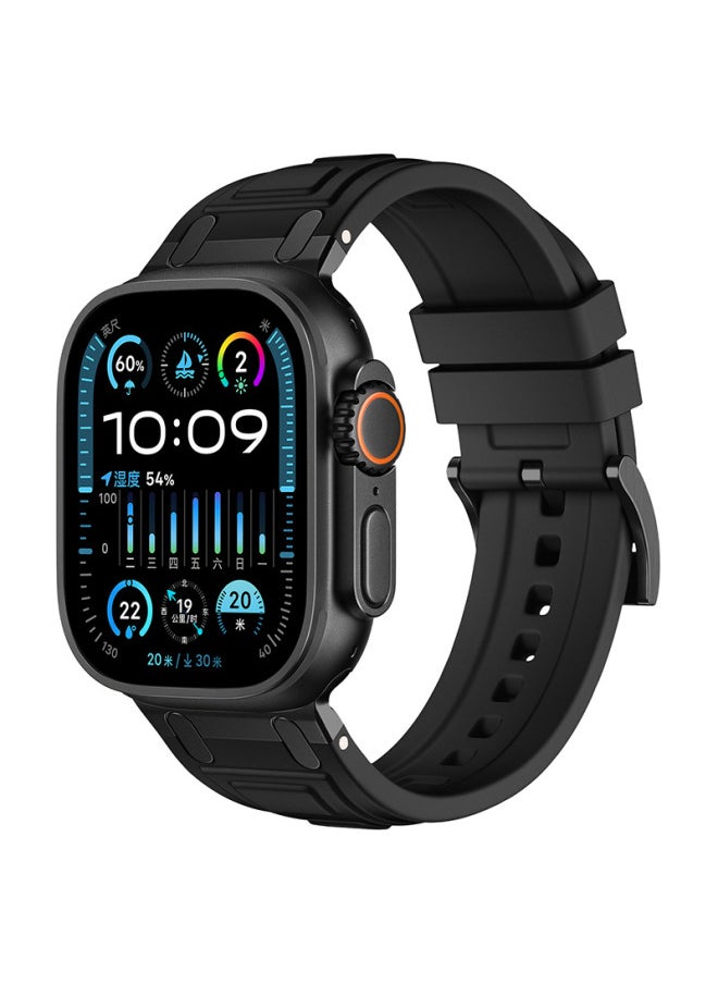 ماركة غير محددة - لحزام AppleWatch Ultra2 حزام سيليكون ثلاثي الدرع لحزام AppleWatch10 - اللون: 01 # أسود - المواصفات: 42/44/45/46/49 ملم - Image 1