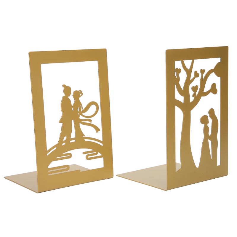 Metal Book Divider Thicken AntiSlip Bookend Desktop Organize Bookshelf Craft Collection(Flower Stand Meet on Bridge ) - Image 3