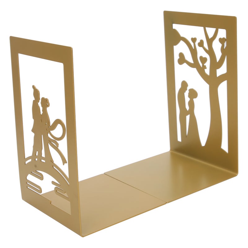 Metal Book Divider Thicken AntiSlip Bookend Desktop Organize Bookshelf Craft Collection(Flower Stand Meet on Bridge ) - Image 1