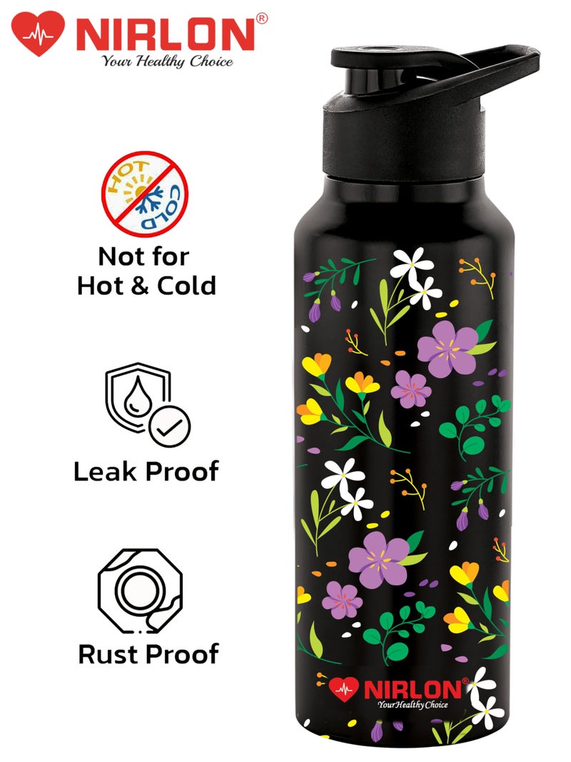 NIRLON Stainless Steel Single Walled Water Bottle 750ml, Water Bottles For Fridge, School,Gym,Home,office,Boys, Girls, Kids, Leak Proof (UV Printed Bottle, Floral, Sipper Cap) - Image 3