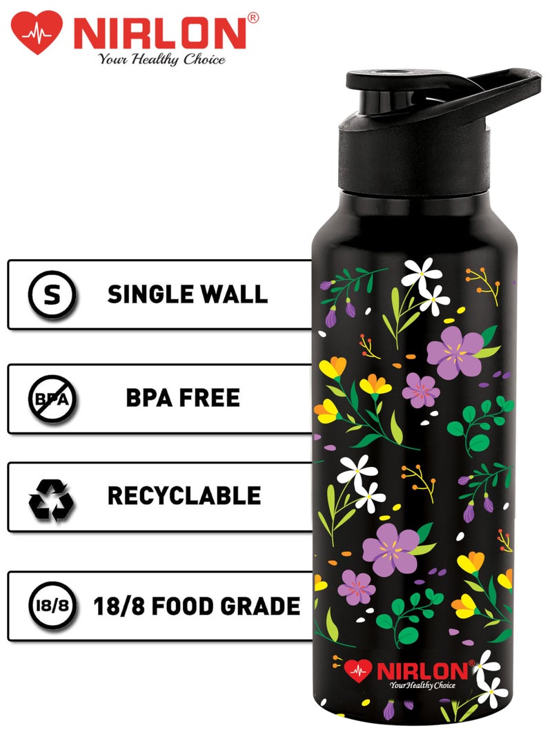 NIRLON Stainless Steel Single Walled Water Bottle 750ml, Water Bottles For Fridge, School,Gym,Home,office,Boys, Girls, Kids, Leak Proof (UV Printed Bottle, Floral, Sipper Cap) - Image 5