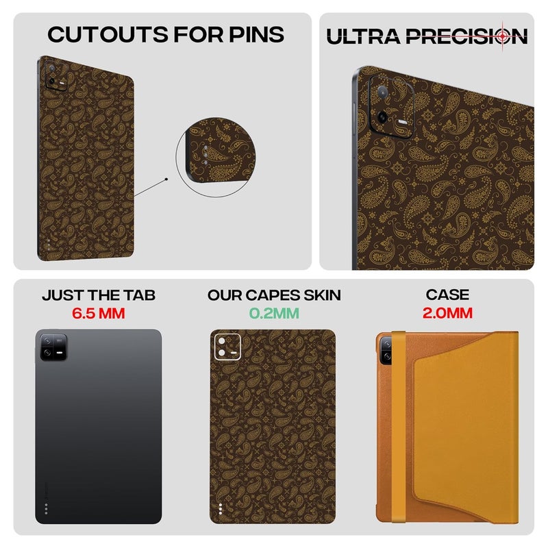 Capes Tablet Skins for Xiaomi Pad 6 | Ultra-Thin Protective Film | Anti-Scratch Vinyl Decal Skin | Not Case/Cover (Brown Paisley, Back Skin) - Image 4