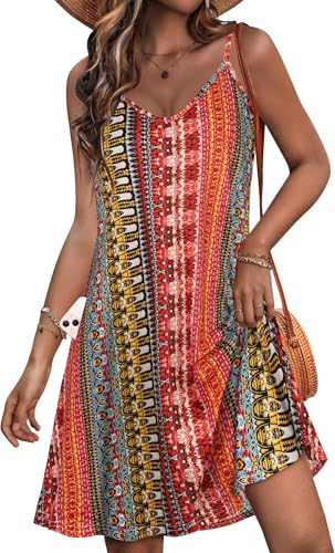 JOELLYUS Women Sundresses Summer Dresses Spaghetti Strap Dress Beach Cover Ups Backless Sundress (Orange Stripes Boho, L) - Image 1