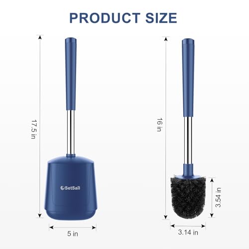 SetSail Toilet Brush and Holder Self Closing Lid Toilet Bowl Brushes Holder and Extra Long Handle Ventilated Toilet Brush Set for Bathroom Cleaning Nylon Bristles Dark Blue - Image 3