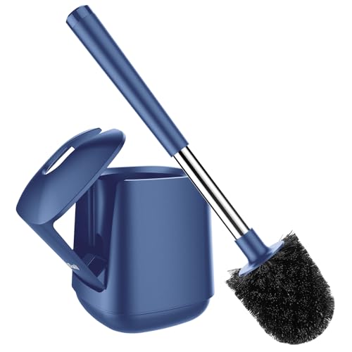 SetSail Toilet Brush and Holder Self Closing Lid Toilet Bowl Brushes Holder and Extra Long Handle Ventilated Toilet Brush Set for Bathroom Cleaning Nylon Bristles Dark Blue - Image 1